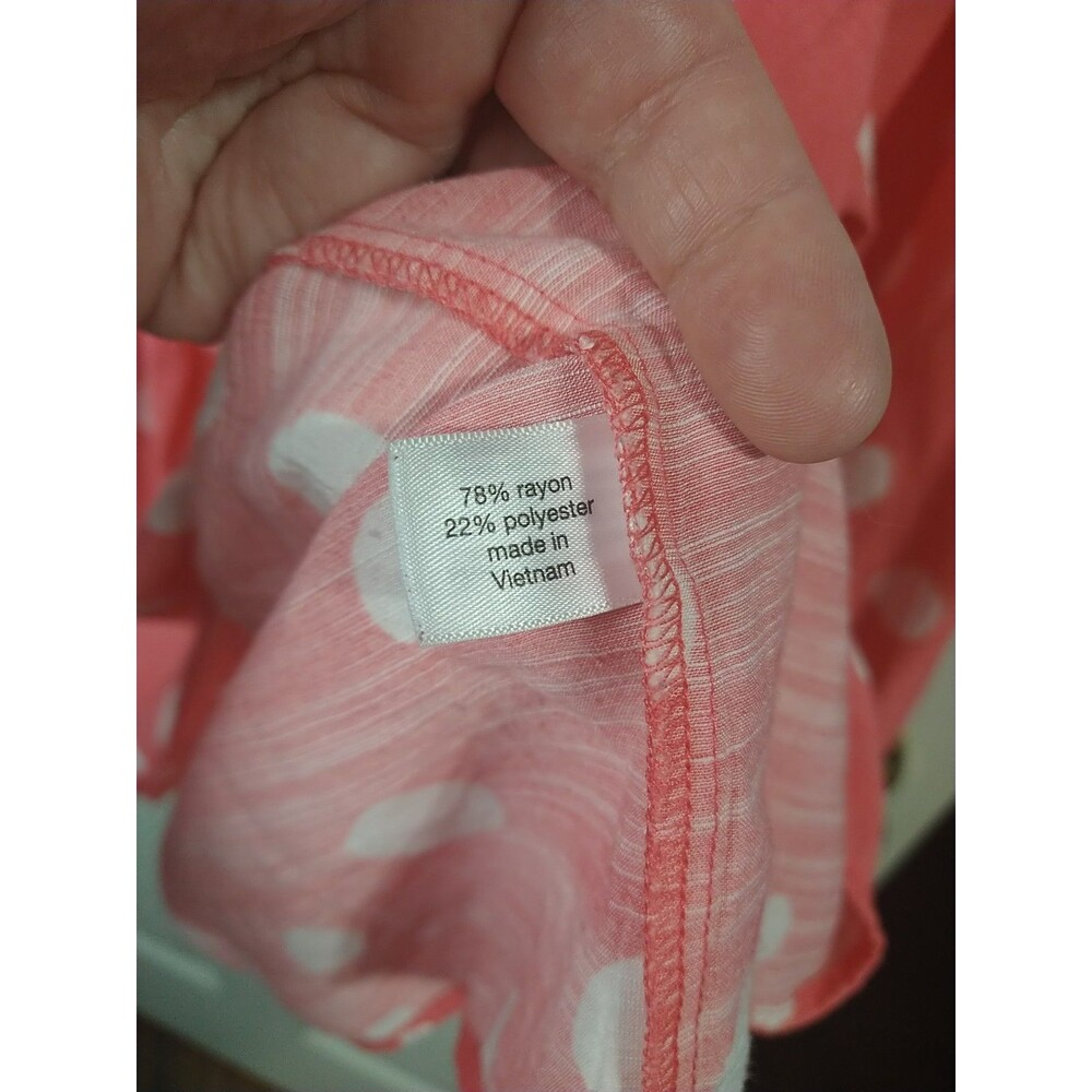 Lane Bryant 22 Pink White Polkadot Babydoll Top Wrap Front 3/4 Puff Sleeve - Picture 7 of 7